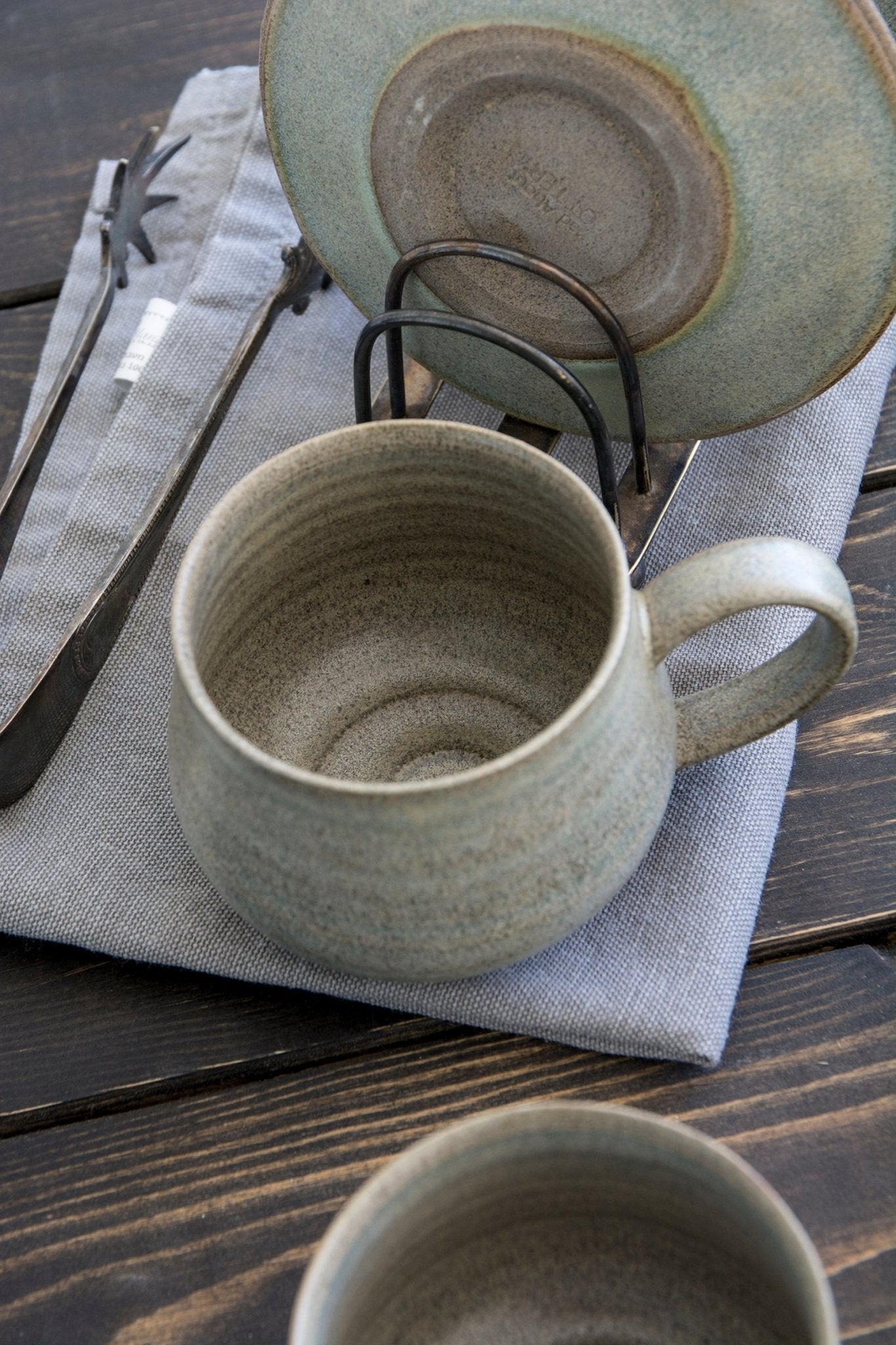 Gray Pottery Mug, SET OF TWO, Pottery Tea Cup, Cappuccino Cup, Small 2024 Pottery Mug, Blue Ceramic Mug, Black Pottery Cup, Gray Ceramic Tumbler