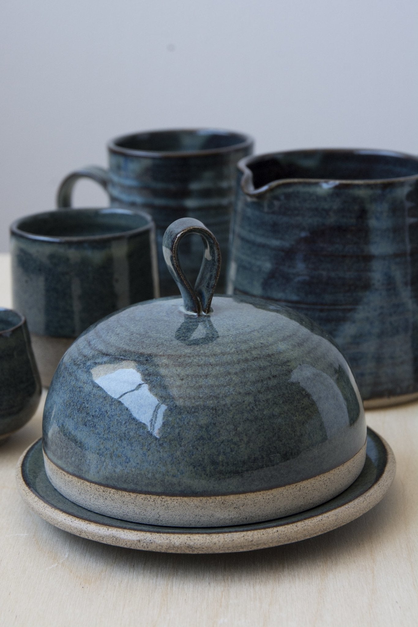 Blue Ceramic Round Butter Dish