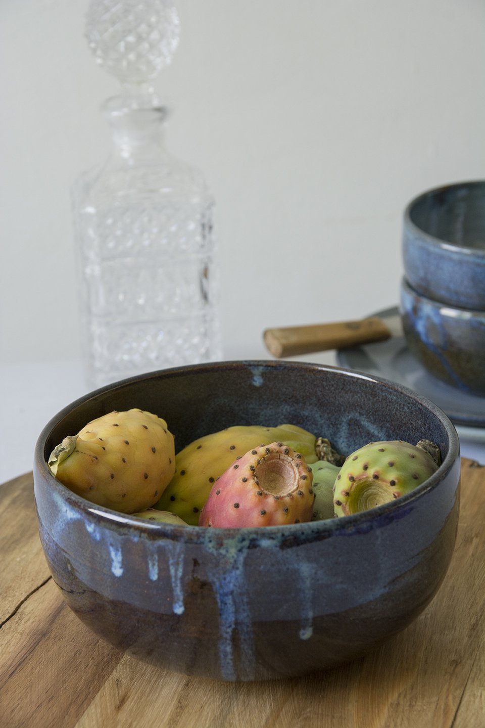 Handmade Ceramic Serving Bowl top in Blue and Brown, Stoneware Ceramic Bowl for Serving Pasta, Salad & Noodle, Thoughtful Gift Ideas for Foodies