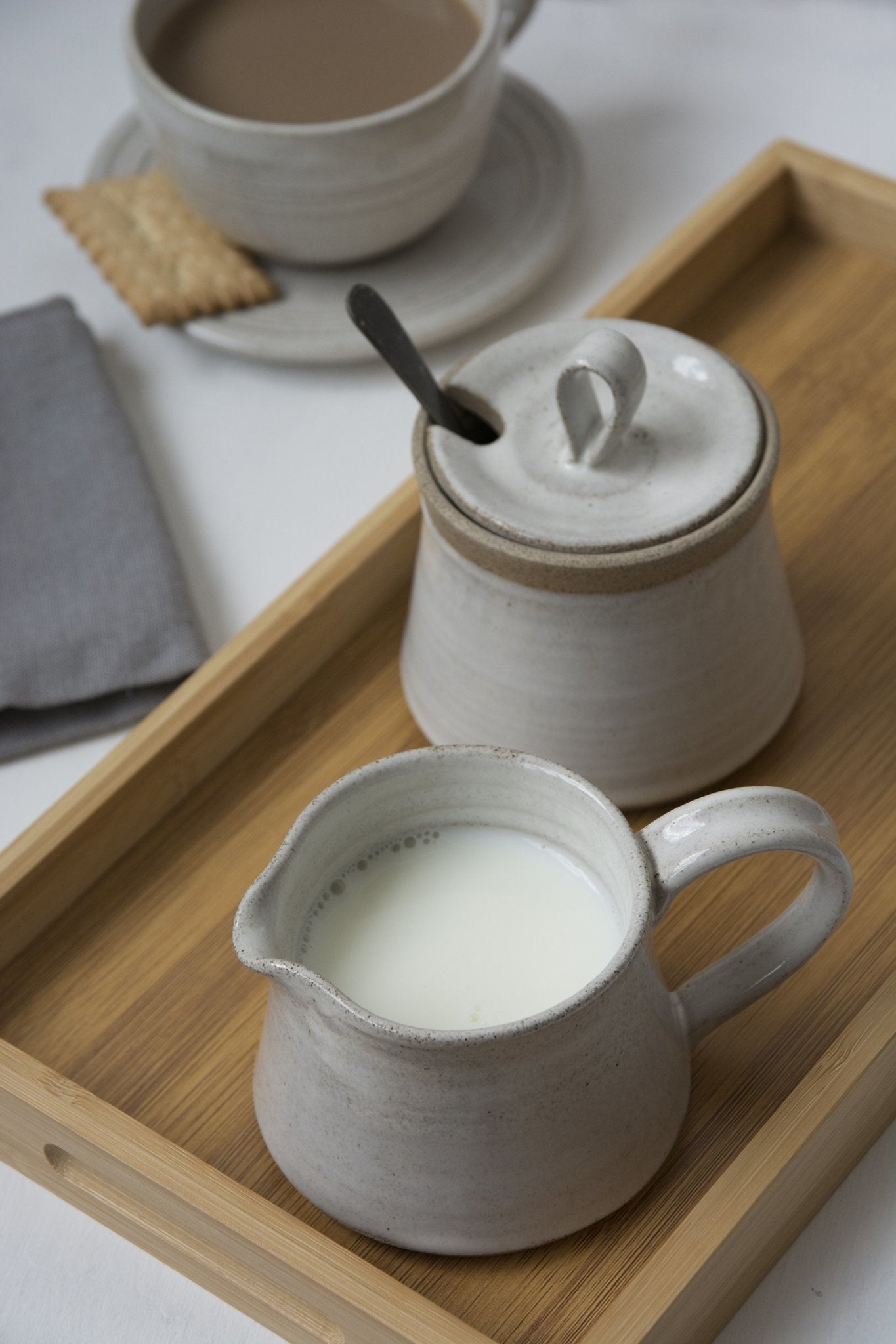 Pottery Set | Triangular Creamer and sugar bowl | Speckled handmade selling ceramic creamer set